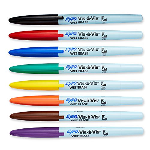EXPO 16678B Vis-A-Vis Wet-Erase Overhead Transparency Markers, Fine Point, Assorted Colors, 8-Count | Amazon (US)