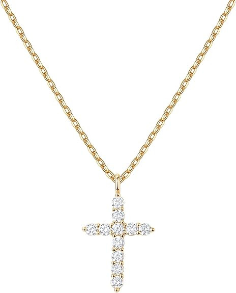 PAVOI 14K Gold Plated Cubic Zirconia Cross Necklace for Women | Cross Faith Pendant Necklaces | Amazon (US)