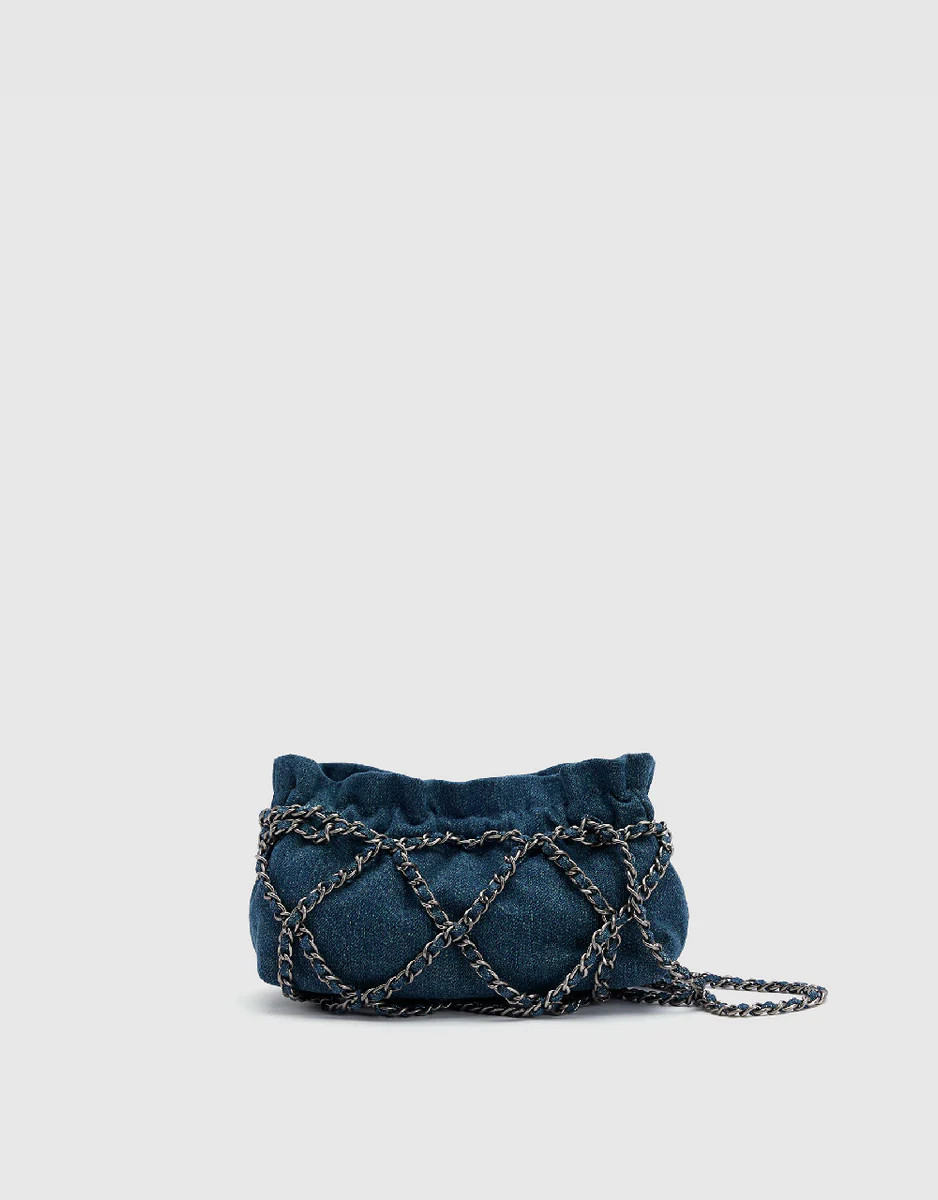 Ruched Chain Denim Shoulder Bag | Urban Revivo
