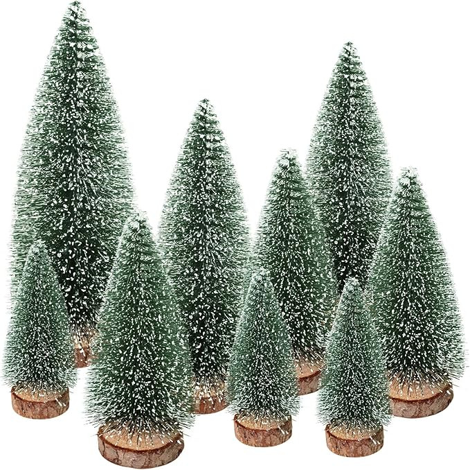 9Pcs Mini Christmas Tree, Bottle Brush Christmas Trees Wooden Base Table Decor with 4 Sizes, Arti... | Amazon (US)