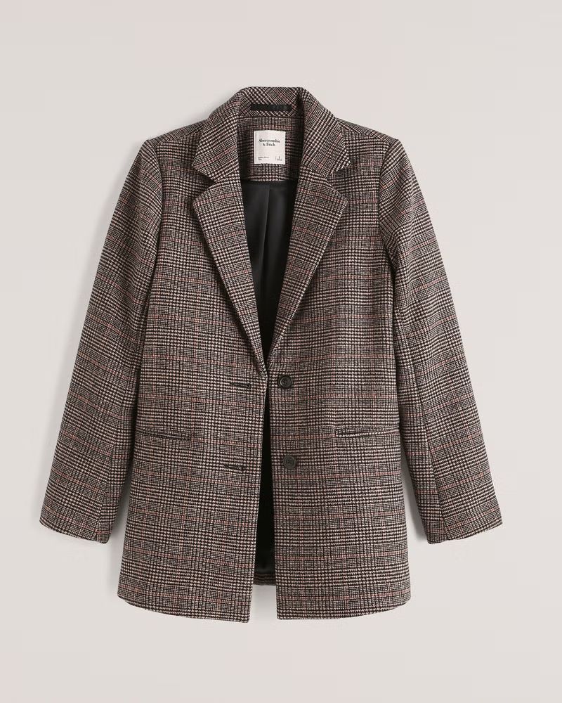 Abercrombie & Fitch Women's Wool-Blend Blazer Coat in Brown Plaid - Size L TLL | Abercrombie & Fitch (US)