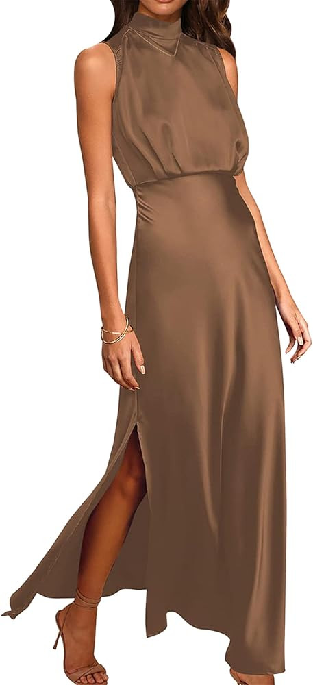 Women Silky Maxi Dress Sleeveless Summer Dresses Formal Cocktail Dress | Amazon (US)