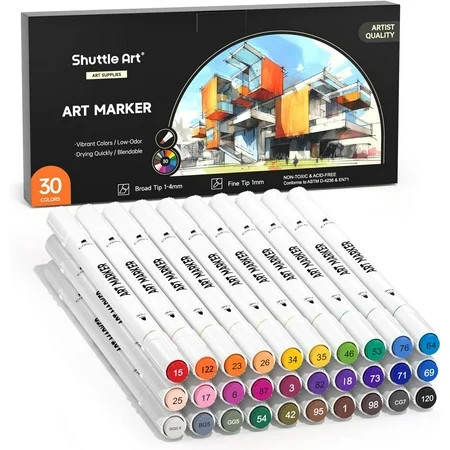 30 Colors Dual Tip Art Markers,Shuttle Art Marker Pens for Adult Coloring Books Sketching and Card Making | Walmart (US)