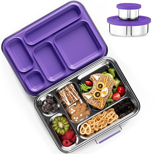 AOHEA Stainless Steel Bento Box Kids, Kids Metal Bento Lunch Box BPA Free Lunch Box Containers 304 Stainless Steel Bento Box for School and Office(Purple) | Amazon (US)