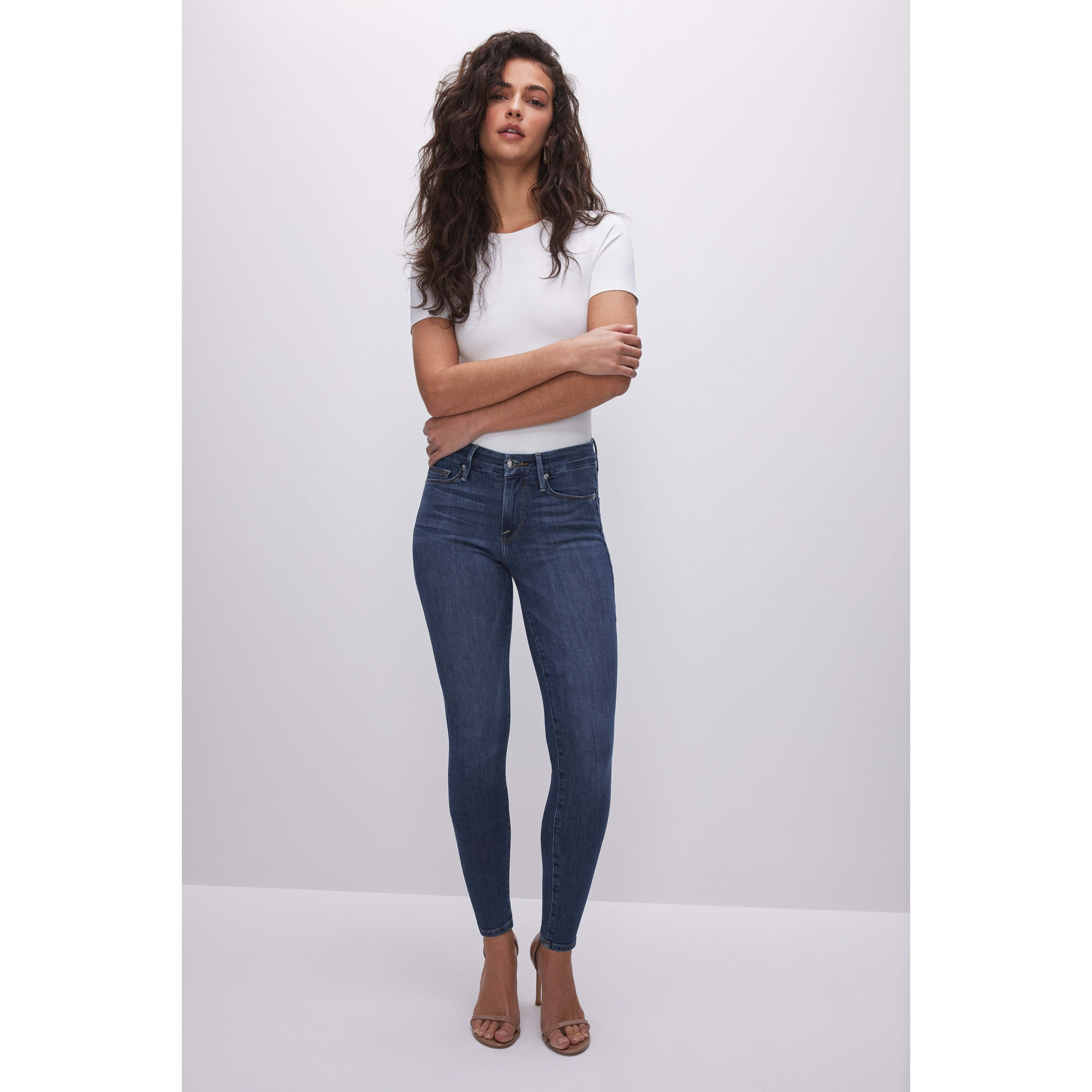 Women's Good Legs Skinny Jeans | Extra Stretch, Flat Tummy Tech, Gap-Proof Waistband High Waisted Skinny Jeans | Blue, Size 0 | | Good American