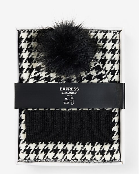 Houndstooth Pom Beanie & Scarf Set | Express