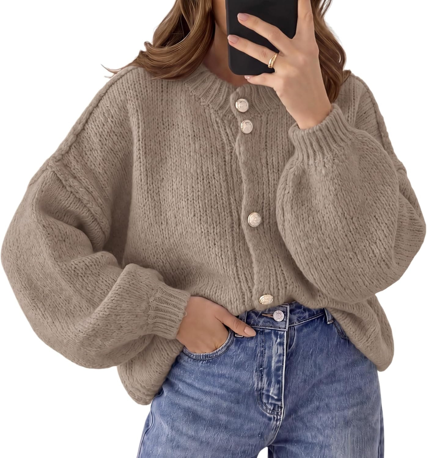SeekMe Womens Oversized Cardigan Sweaters Button Up Chunky Knit Fall Coats | Amazon (US)