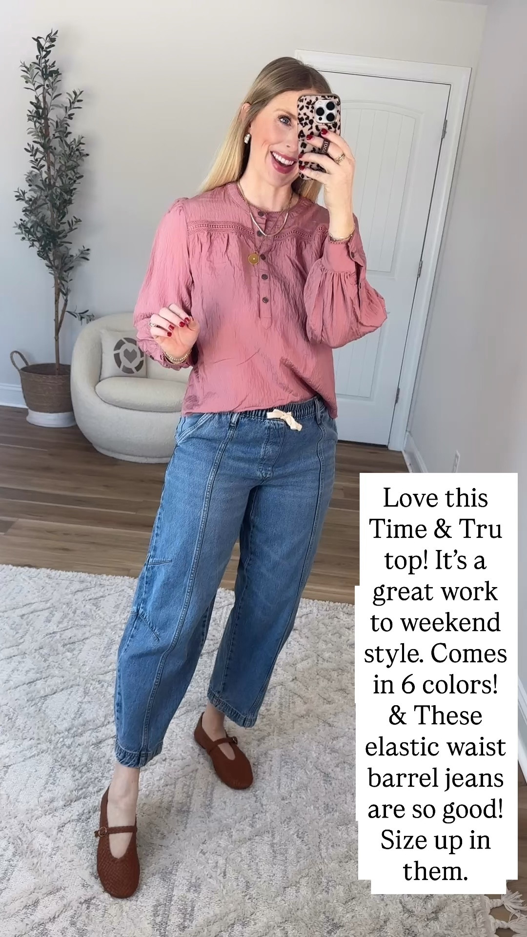 Walmart outfit, Walmart try on, time and tru, barrel jeans 

Size up in jeans!! 

#LTKootd