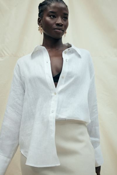 Linen Shirt - White - Ladies | H&M US | H&M (US + CA)