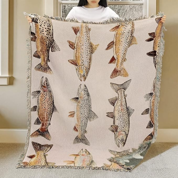 60 x 50 Inch Woven Tapestry Throw Blanket with Colorful Tassel, Rainbow Trout, Great Lakes Trout ... | Amazon (US)