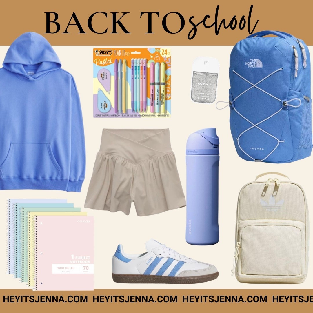 Back to school finds for middle schoolers and highschoolers, teenage and tween girls school shopping 
Northface backpack Adidas, sambas and pastel girly aesthetic notebooks for school