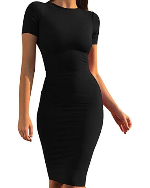 CFLONGE Women's 2025 Summer Bodycon Sundresses Casual Short Sleeve Square Neck Midi Dress Knit Si... | Amazon (US)