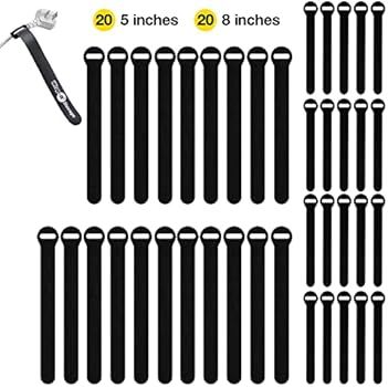 Self-Gripping Cable Ties by Wrap-It Storage, Black, 40 Pack (5 Inch and 8 Inch Straps) – Reusab... | Amazon (US)