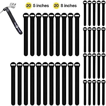 Self-Gripping Cable Ties by Wrap-It Storage, Black, 40 Pack (5 Inch and 8 Inch Straps) – Reusab... | Amazon (US)