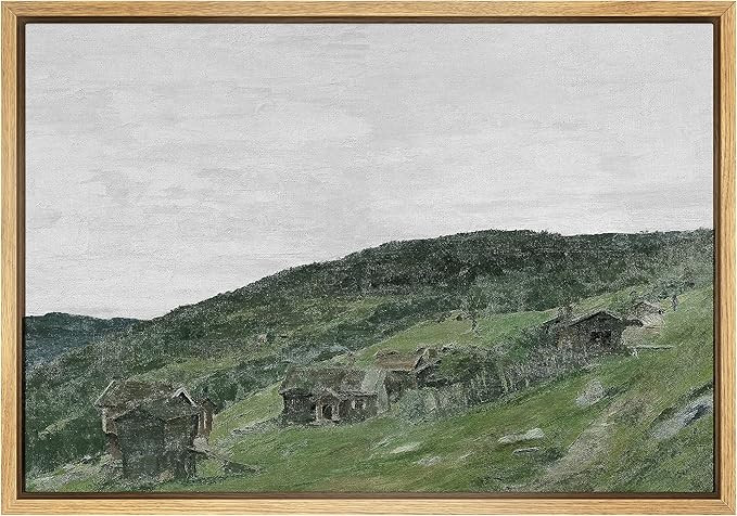 SIGNLEADER Framed Canvas Print Wall Art Green Fields on a Cloudy Gray Day Scenic Wilderness Illus... | Amazon (US)