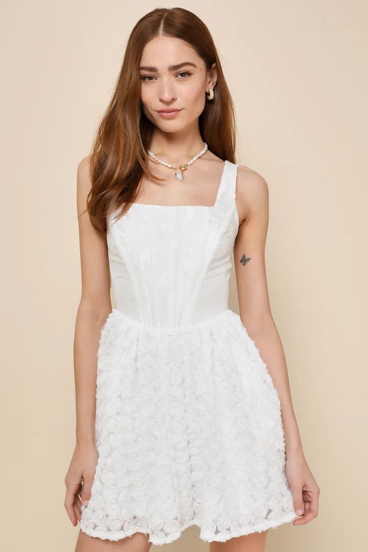Gorgeous Bliss White Jacquard Rosette Bustier Mini Dress | Lulus