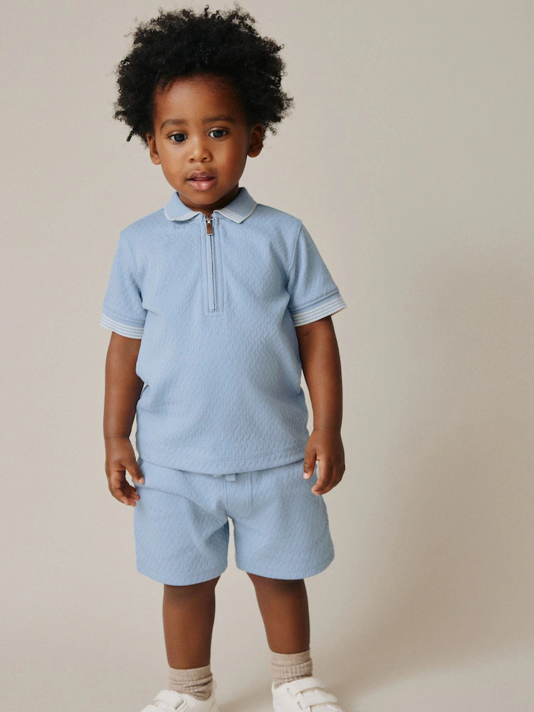 Blue Zip Neck Short Sleeve Polo Shirt And Shorts Set (3mths-7yrs) | Next US