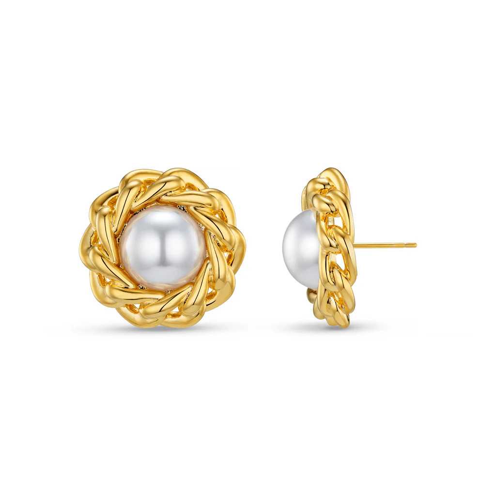 Statement Pearl & Chain Stud Earrings | Orelia