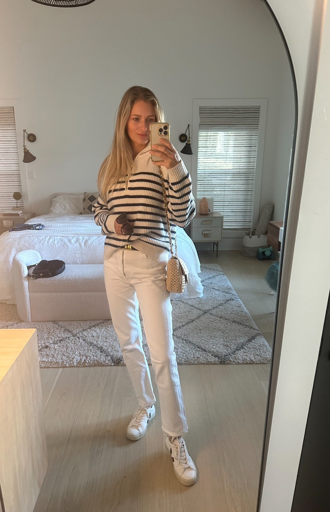 My absolute favorite jeans for spring! I’m 5’8 and they hit around my ankle bone. Perfect straight leg silhouette, made from organic cotton, and super flattering! 

*wearing my usual size 26
#navy&white 🤍 ⚓️ 
#whitejeans #denim #springuniform #springoutfit #outfitformula #sneakers #knitwear #neutralsandstripes #elegant #timeless #classic #raffia #cashmere #springdenim

*Wearing size 26 in denim 


#LTKFindsUnder100 #LTKSaleAlert #LTKSeasonal
