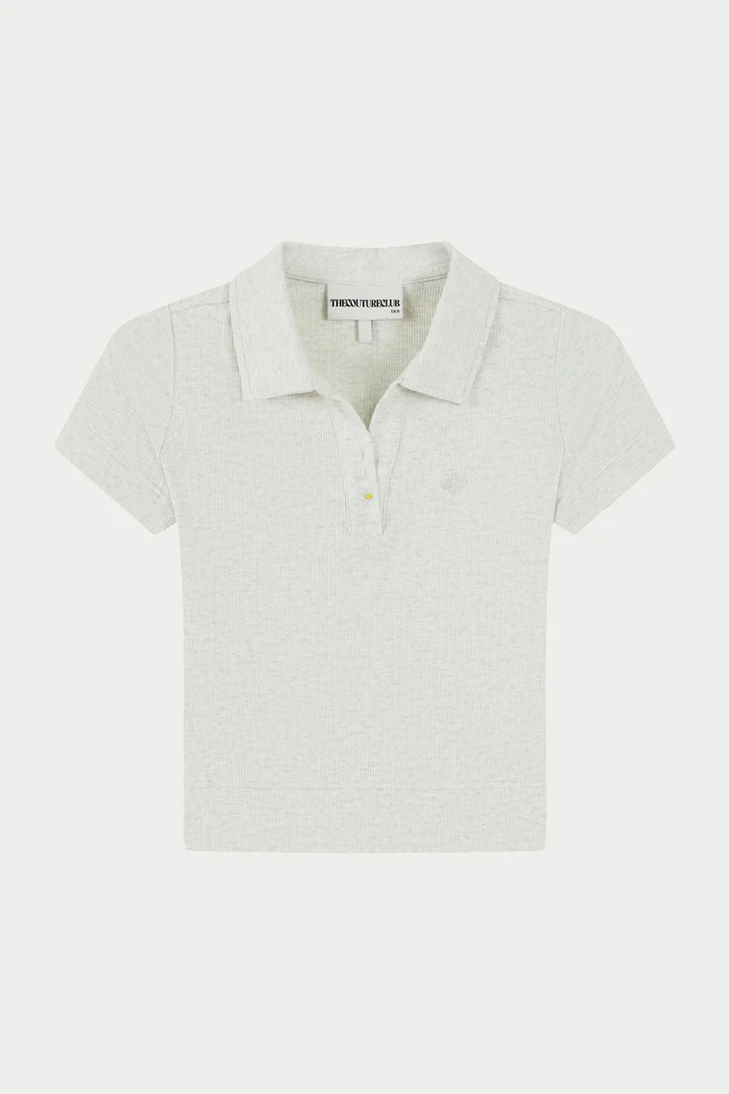 RIBBED SHORT SLEEVE POLO TOP - GREY | The Couture Club