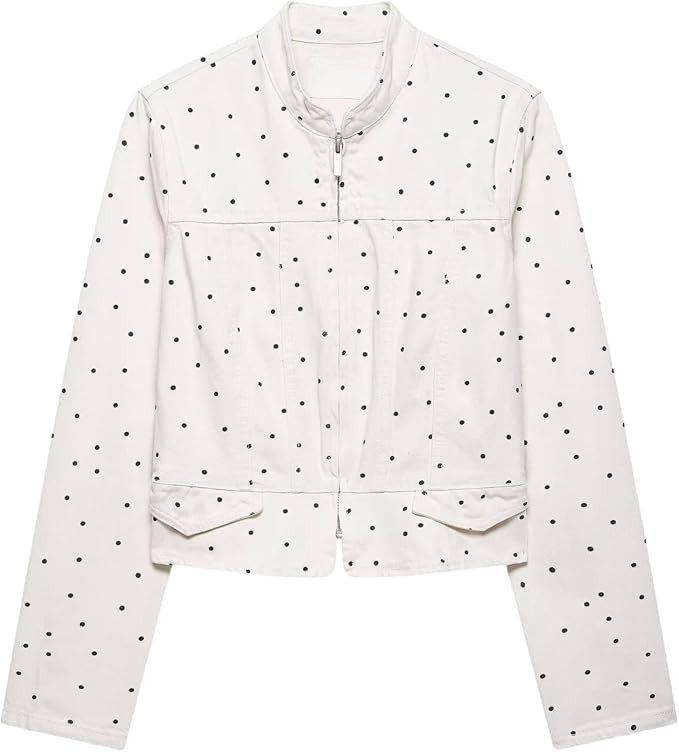 Chevara Women's Polka Dot Fitted Jacket Long Sleeve Round Collar Zip Up Trendy Cropped Outwear Co... | Amazon (US)