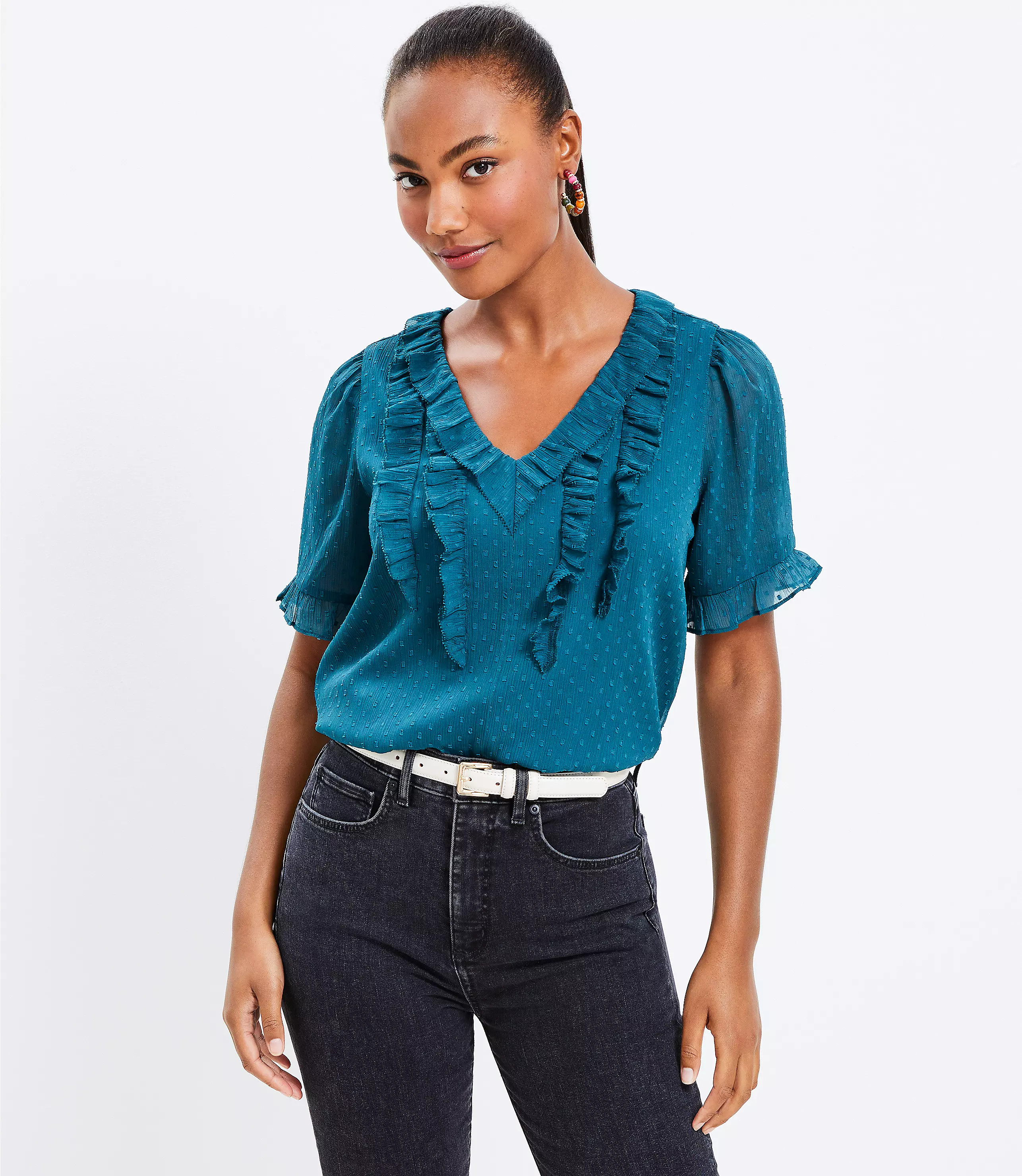 Clip Ruffle V-Neck Top | LOFT