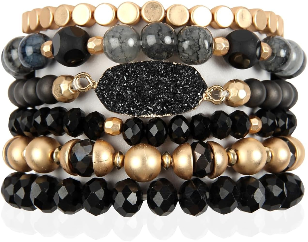 RIAH FASHION Bohemian Acrylic Druzy Multi-Layer Bead Statement Bracelet - Versatile Faux Stone Pe... | Amazon (US)