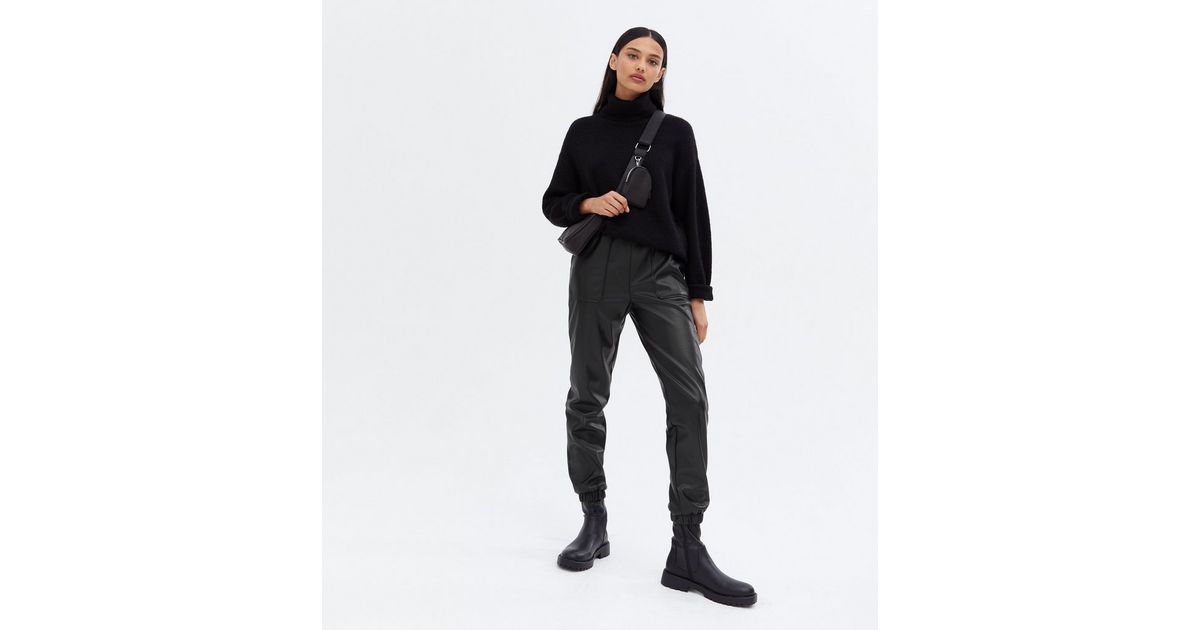 Black Leather-Look High Waist Joggers
						
						Add to Saved Items
						Remove from Saved Ite... | New Look (UK)
