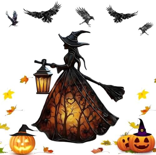 Halloween Witch Lamp, Stained Glass Gothic Witch Hat Led Night Light, Spooky Decorative Table Lam... | Amazon (US)