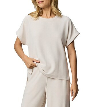 Stretch Coordinating Waffle Knit Round Neck Short Sleeve Shirt | Dillard's