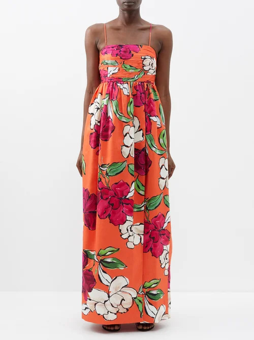Aje - Monument Floral-print Linen-blend Maxi Dress - Womens - Orange Multi | Matches (US)