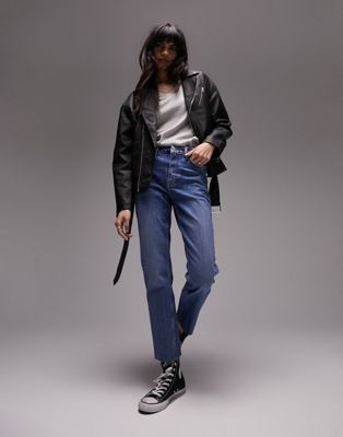 Topshop mid rise straight jeans in mid blue | ASOS (Global)