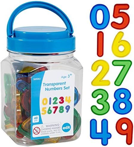 edxeducation Transparent Numbers Set - Mini Jar Set of 40 - Colorful, Plastic Numbers - Light Box Ac | Amazon (US)