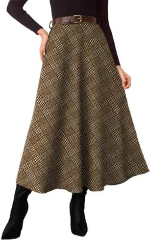 Pink Queen Plaid Skirts for Women 2025 Flared Vintage High Waist A Line Midi Tartan Skirts with P... | Amazon (US)