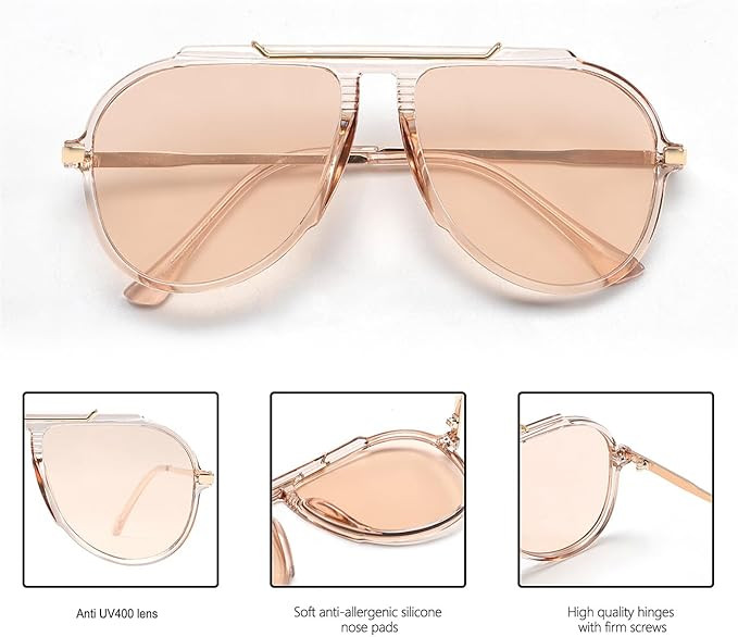 GUVIVI Oversized Aviator Sunglasses for Women Men 2026 70s Retro Gold Metal Sun Glasses Tangle Fr... | Amazon (US)