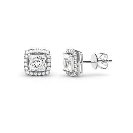 925 Sterling Silver Princess Cut CZ Cubic Zirconia Halo Earrings | Walmart (US)