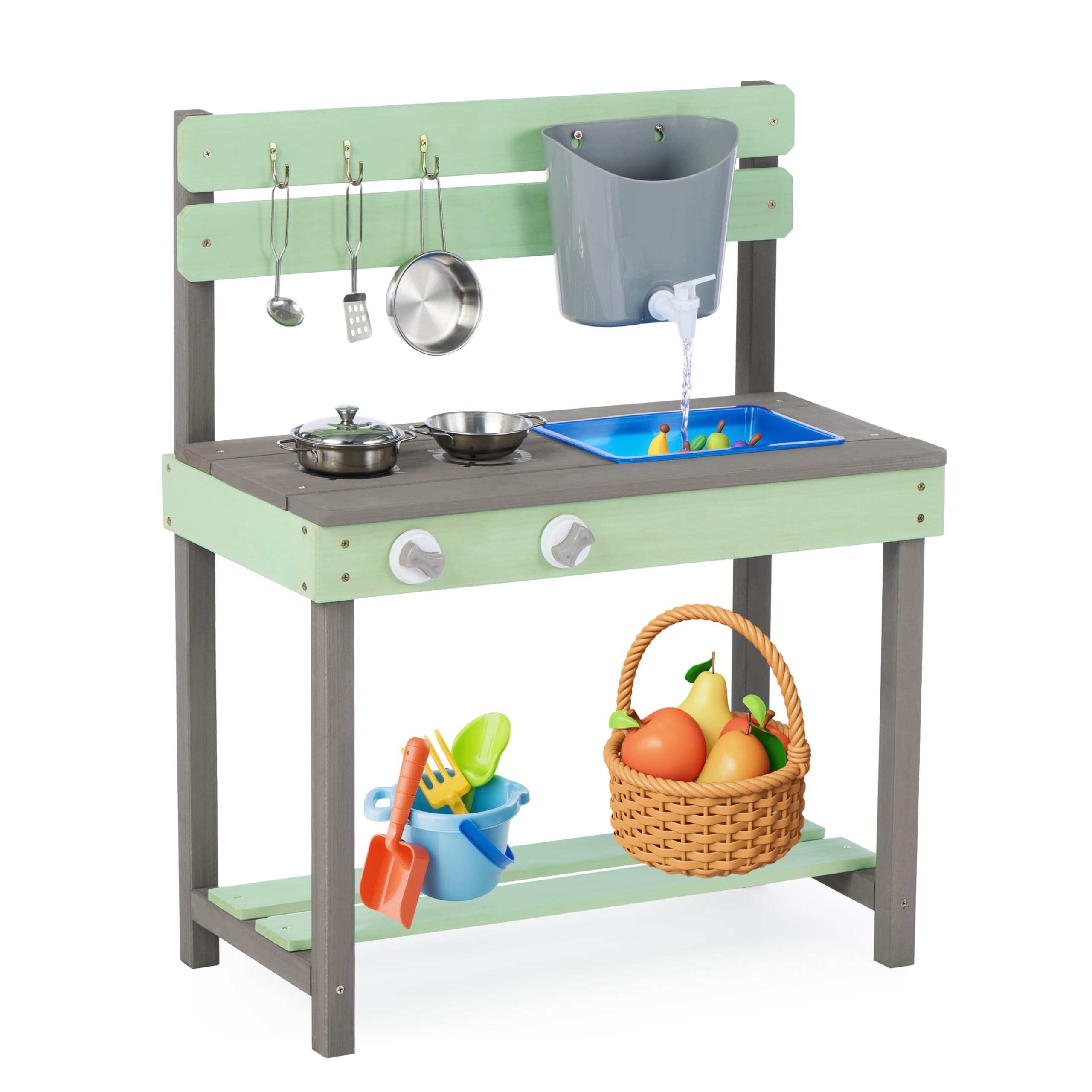 Kid's Wooden Play Kitchen, Outdoor Mud Kitchen with Water Play Set and Cooking Toys, Backyard Pla... | Amazon (US)