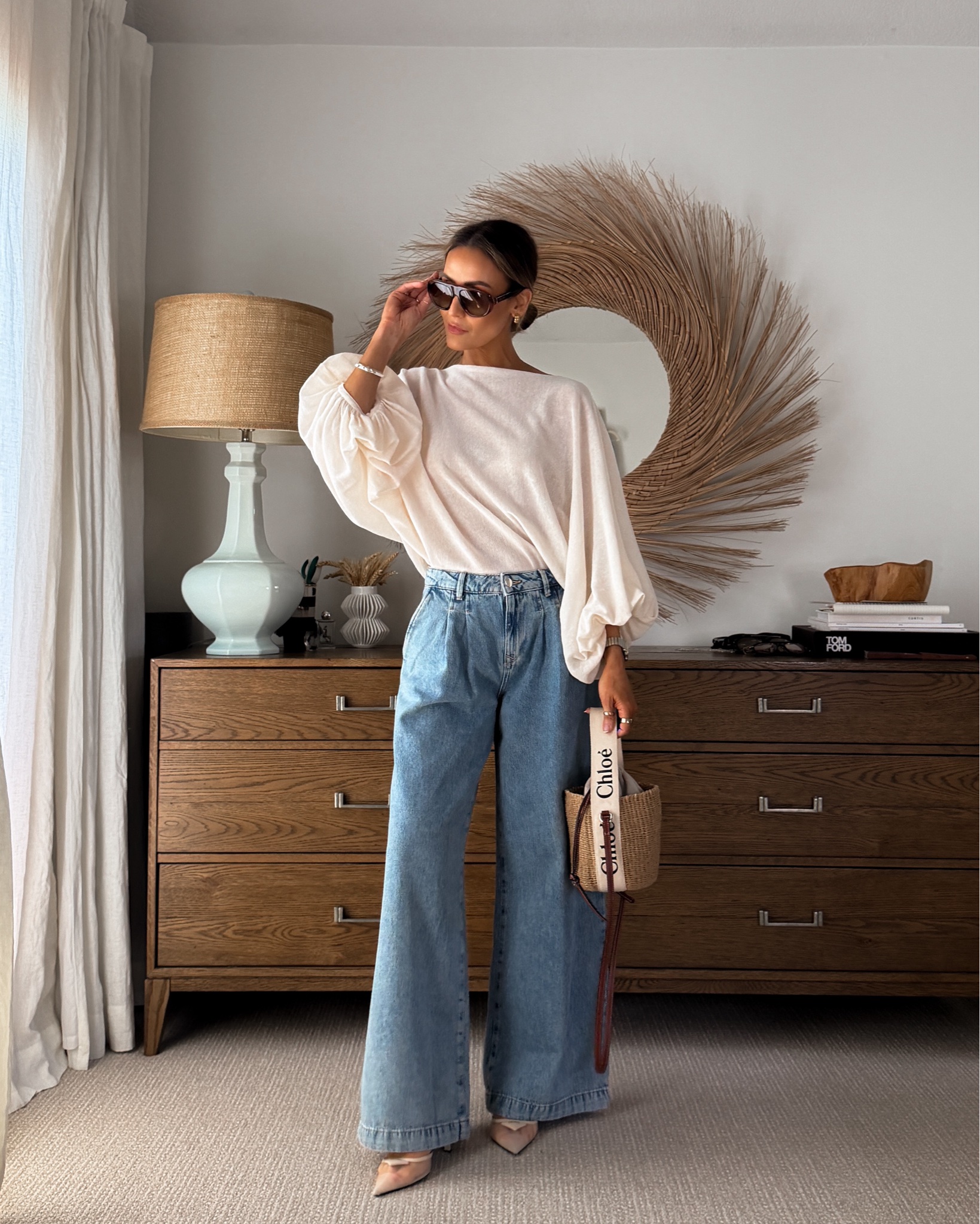 The perfect pair of pleated jeans with a wide leg, dressy yet comfy! Loving the balloon sleeve crop sweater so much I got it in pick also! Size 2 on jeans and xs on top

#LTKSeasonal #LTKOver40 #LTKootd