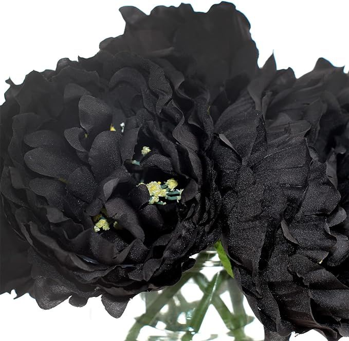 Tinsow Artificial Peony Flowers Black Silk Flowers Peony Bouqeut for Halloween Home Deorations Go... | Amazon (US)