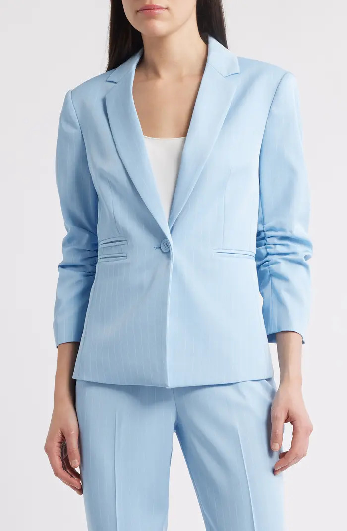 Pinstripe Ruched Sleeve Blazer | Nordstrom