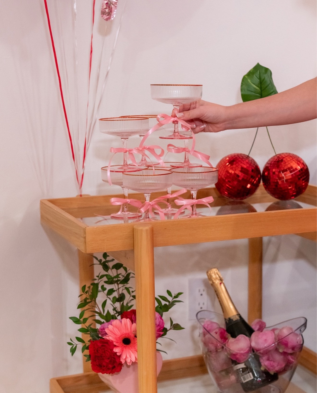 Prepping the drinks station for Galentine’s Day. These pink coupe glasses and the disco cherry accent are always my favorites!

party inspo, bar cart essentials, valentines, drinkware, hostess life, entertaining at home, home bar, girls night

#LTKValentine #LTKHome #LTKSeasonal