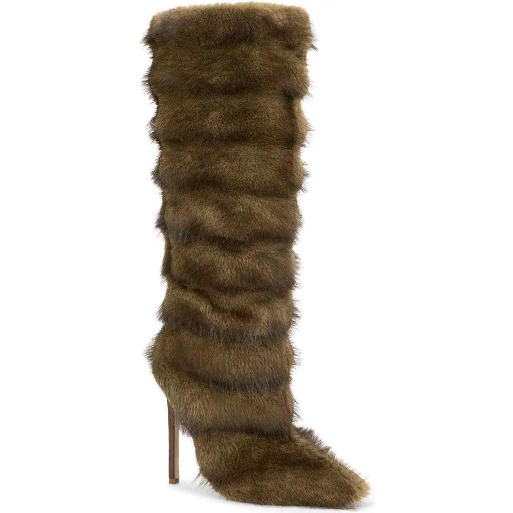 AZALEA WANG Conrad Faux Fur Stiletto Boot in Brown at Nordstrom Rack, Size 9 | Nordstrom Rack