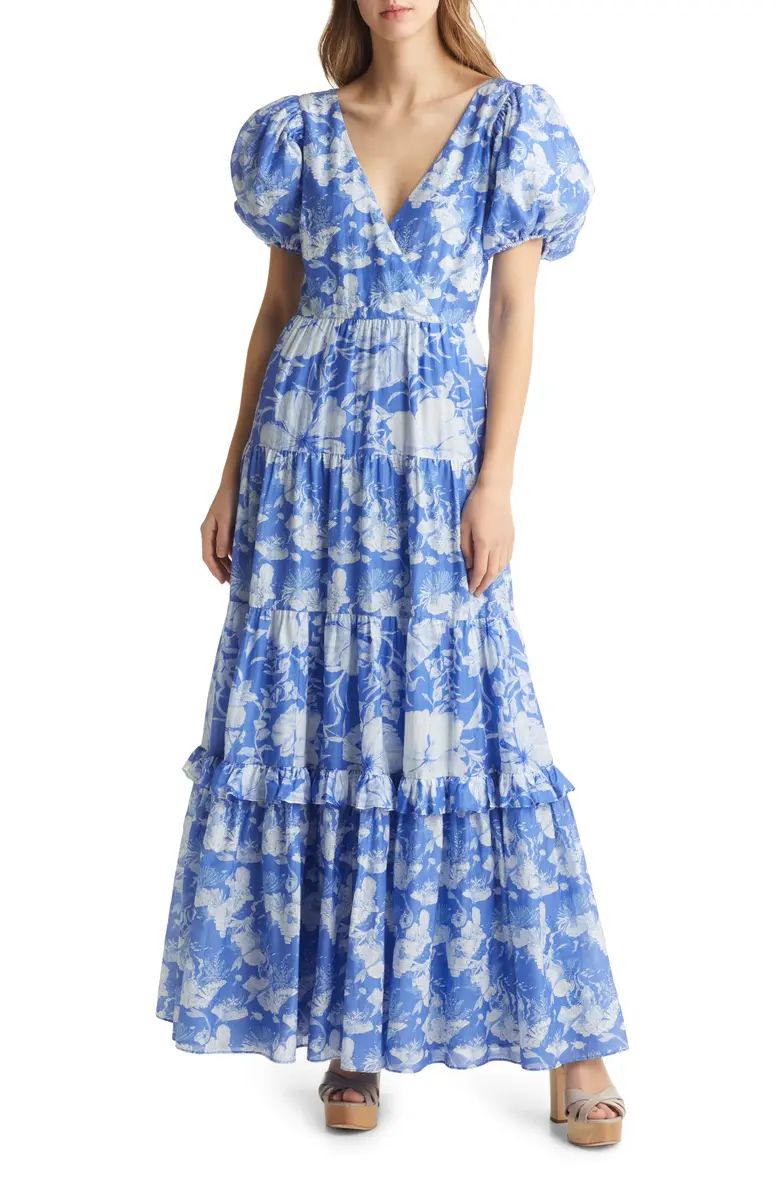 LoveShackFancy Karalie Floral Print Puff Sleeve Cotton & Silk Maxi Dress | Nordstrom | Nordstrom