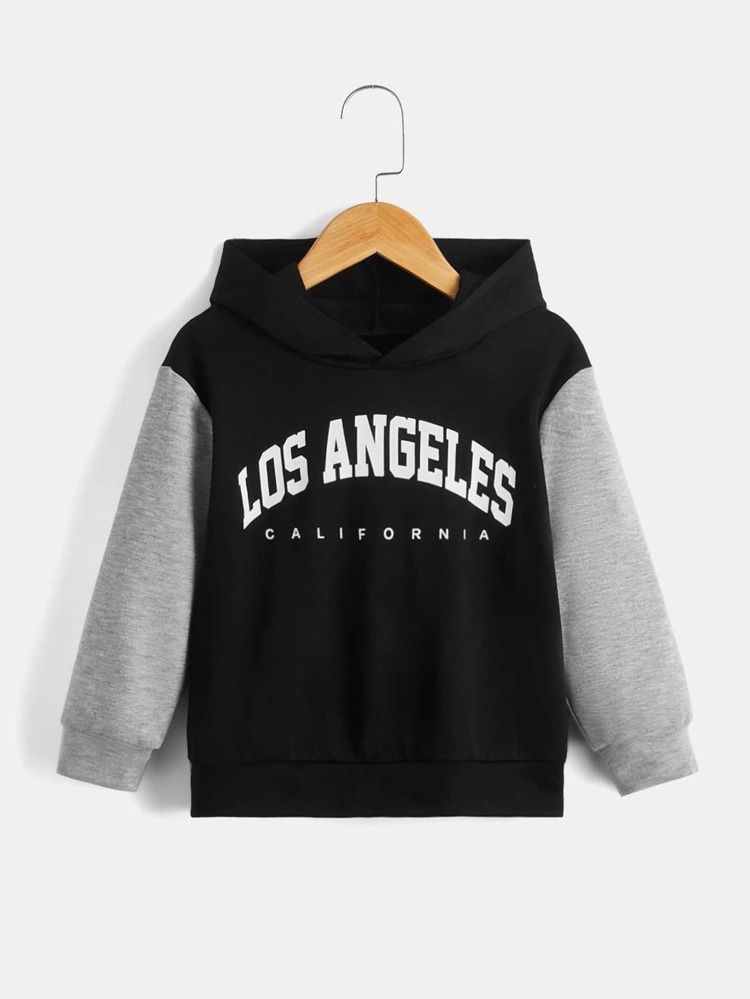 SHEIN Toddler Boys Letter Graphic Colorblock Drop Shoulder Hoodie | SHEIN