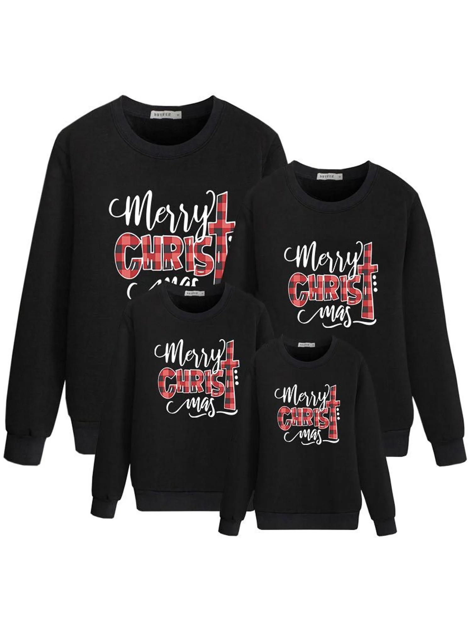 Cathery Merry Christmas Matching Family Sweaters Christmas Tree Letter Long Sleeve Pullover Jumpe... | Walmart (US)