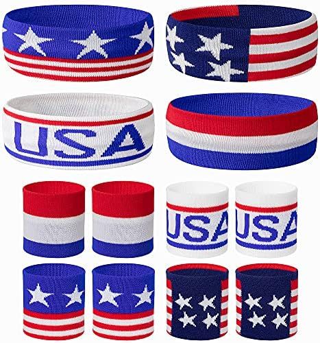 SHANGXING American Flag Sports Headband & Wristband-Striped Sweatband Set for Basketball, Football,  | Amazon (US)
