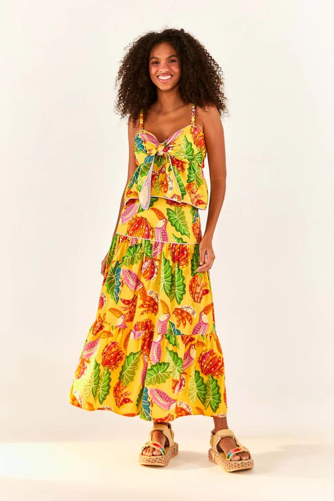 Yellow Beaks & Bananas Maxi Skirt | FarmRio