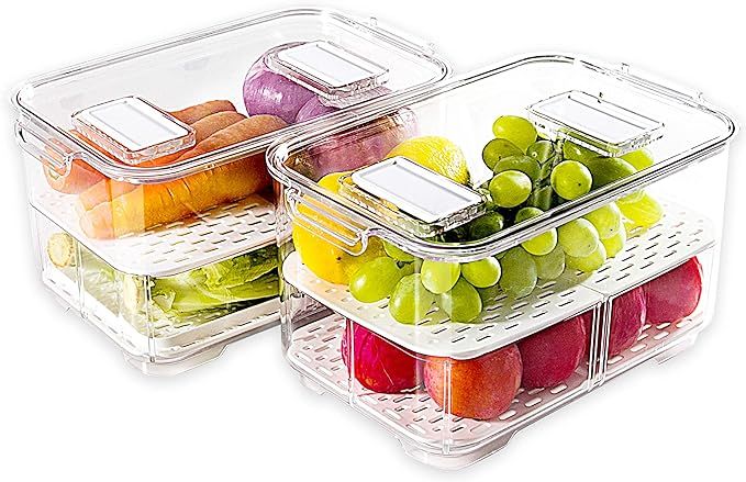 elabo Food Storage Containers Fridge Produce Saver- Stackable Refrigerator Organizer Keeper Drawe... | Amazon (US)