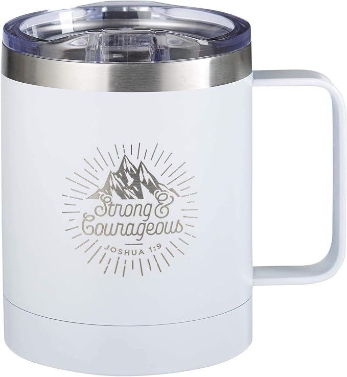 Strong and Courageous Stainless Steel White Mug w/Joshua 1:9 - Camp Style Travel Mug, Christian M... | Amazon (US)