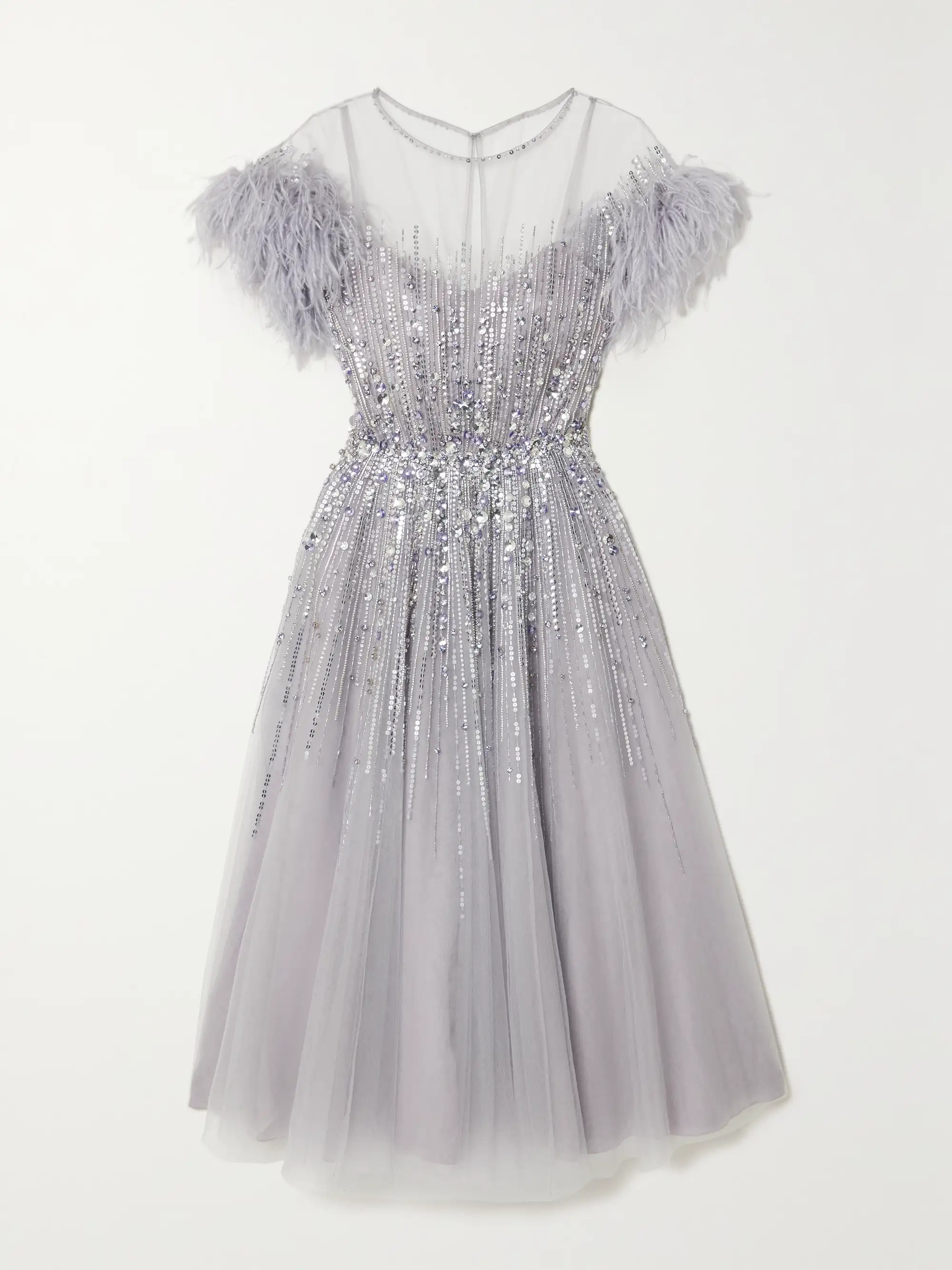 Feather-trimmed embellished tulle gown | NET-A-PORTER (US)